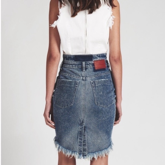 One by One Teaspoon 2020 High Rise Denim Pencil Skirt Frayed Hems Sz 22 - Picture 3 of 11